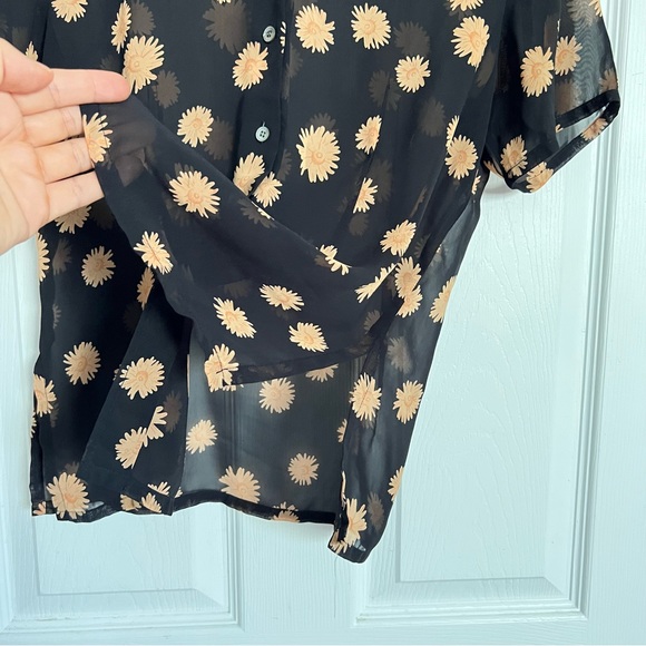 British India | Button Down Black Floral Sheer Top - Picture 4 of 6